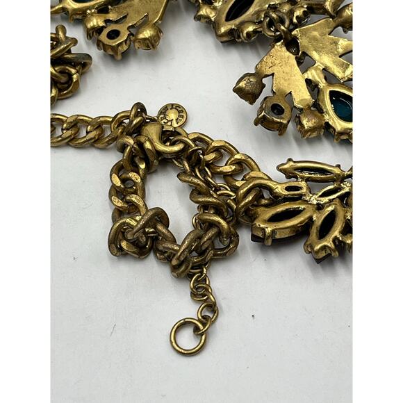 J. Crew Vintage Art Deco Blue Brown Rhinestone Stacked Statement Necklace - Picture 6 of 10